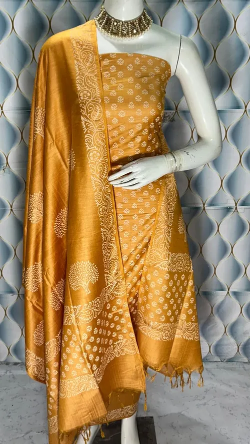 Elegant Hand Block Printed Katan Slub Cotton Suit Set